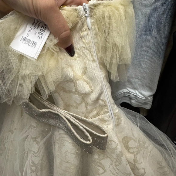 Tulleen One Shoulder Tulle Gold Ivory Solita Flower Girl Formal Dress Gown - Picture 3 of 7